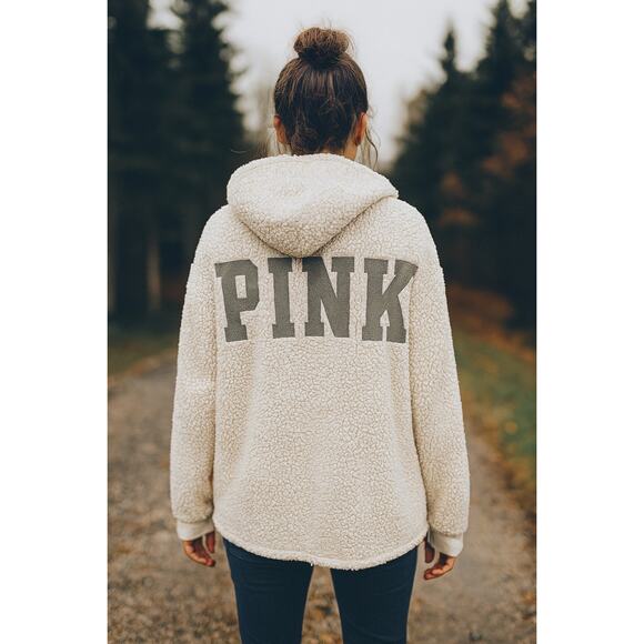 PINK sherpa/“teddy” style hoodie from Victoria’s Secret - Picture 1 of 7